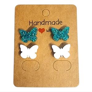 Teal Snowflutter Acrylic Stud Earrings - 2 Pair